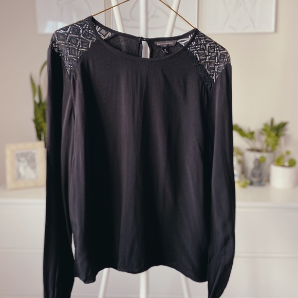 BANANA REPUBLIC Black Long Sleeve Lace Shoulder Blouse - Picture 1 of 5